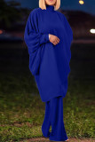 Hellblaues, elegantes, einfarbiges Patchwork-Rollkragenpullover mit langen Ärmeln, Zweiteiler