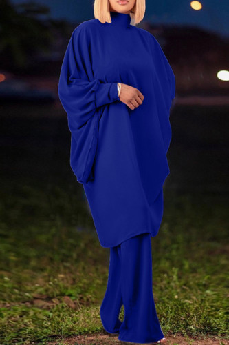 Blue Elegant Solid Patchwork Turtleneck Long Sleeve Two Pieces