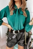 Green Casual Solid Frenulum O Neck Tops