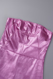 Розовые сексуальные однотонные лоскутные платья без бретелек