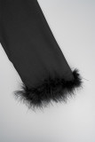 Черная повседневная однотонная верхняя одежда в стиле пэчворк с отложным воротником на пуговицах