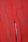 Rosso casual solido patchwork pieghettato scollo a V Plus Size due pezzi