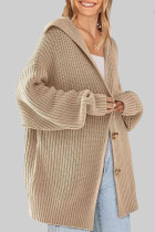 Ropa de abrigo casual sólido patchwork hebilla cuello con capucha caqui