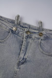 Голубые повседневные базовые джинсовые узкие юбки с высокой талией