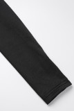 Vestidos de manga comprida preto casual patchwork sólido com decote em V