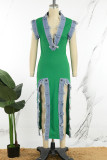 Длинные платья Green Street в стиле пэчворк с высоким вырезом и V-образным вырезом