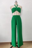 Green Casual Solid Backless Strapless Sleeveless Two Pieces