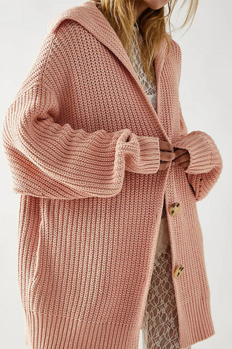 Pink Casual Patchwork Buckle Hooded Collar Long Sleeve Kintted Sweater Jackets