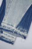 Jeans blu chiaro in denim casual con stampa patchwork a vita alta