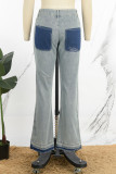 Ljusblå Casual Print Patchwork Vanliga jeans med hög midja