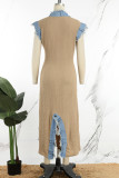 Длинные платья Camel Street в стиле пэчворк с высоким открытием и V-образным вырезом