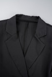 Черная повседневная однотонная верхняя одежда в стиле пэчворк с отложным воротником на пуговицах