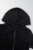 Colletto con cappuccio patchwork solido casual nero manica lunga due pezzi