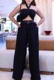 Black Casual Solid Backless Strapless Sleeveless Two Pieces