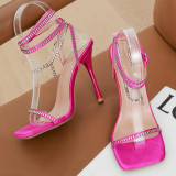 Zapatos de puerta cuadrados con diamantes de imitación de retazos diarios informales de color rosa (altura del tacón 4.52 pulgadas)