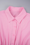 Vestido camisero con cuello vuelto de retazos liso informal rosa Vestidos
