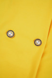 Patchwork sólido casual amarelo com cinto vestidos de manga comprida com gola aberta