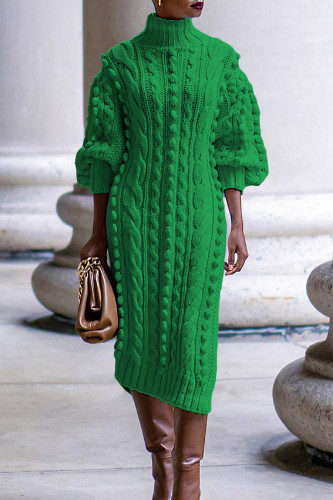 Green Casual Solid Patchwork High Opening Turtleneck Straight Dresses