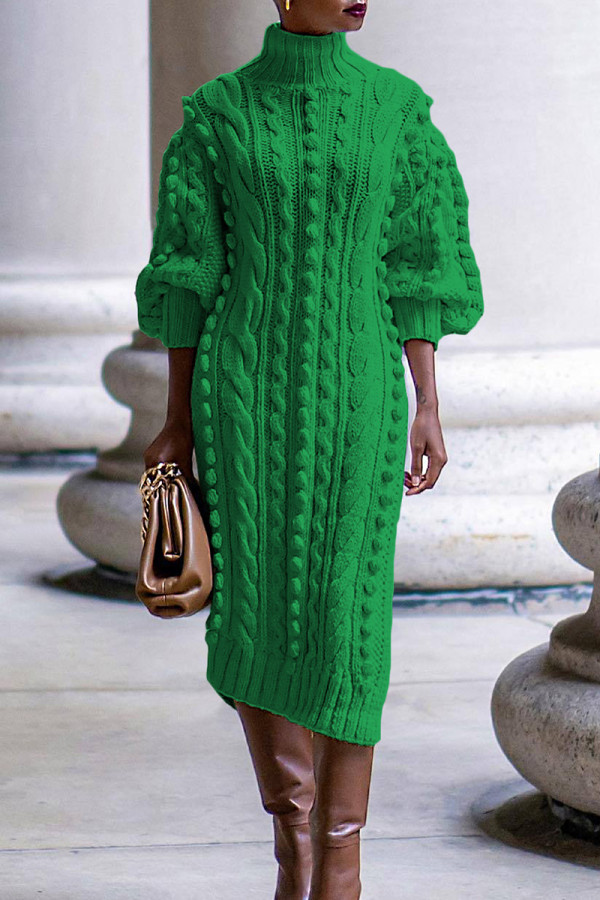 Зеленые повседневные однотонные лоскутные прямые платья с высоким вырезом и высоким вырезом