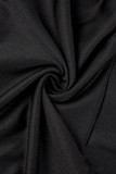 ブラック カジュアル ソリッド パッチワーク フォールド V ネック ロング スリーブ ドレス