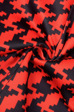 Patchwork imprimé élégant rouge avec ceinture, combinaisons régulières à col en V (sans ceinture)