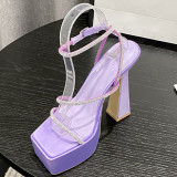 Chaussures compensées violettes décontractées en patchwork carré (hauteur du talon 5.9 pouces)