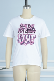 T-shirt con collo a lettera O con stampa patchwork rosa casual carina