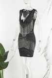 Черные сексуальные лоскутные платья-юбки с кисточками и V-образным вырезом