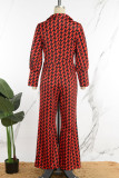 Rode elegante print patchwork met riem V-hals Normale jumpsuits (geen riem)