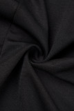ブラックセレブソリッドパッチワークジッパーターンバックカラーイブニングドレスドレス