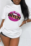 Schwarze „Street Lips“ bedruckte T-Shirts mit Patchwork-Buchstaben und O-Ausschnitt