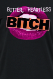 Black Street Lips Tryckta Patchwork T-shirts med bokstaven O-hals