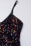 Couleur Sexy Paillettes Solides Patchwork Spaghetti Sangle Jupe Enveloppée Robes