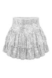Silver Casual Patchwork Sequins Regular High Waist Conventional Patchwork Skirt