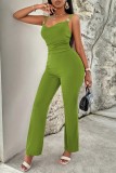 Rose Red Casual Solid Backless Spaghetti Strap Skinny Jumpsuits
