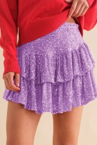 Purple Casual Patchwork Sequins Regular High Waist Conventional Patchwork Skirt