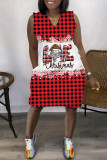 Красное повседневное платье с принтом Базовое платье без рукавов с V-образным вырезом Платья
