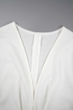 Branco casual patchwork sólido decote em v manga longa duas peças