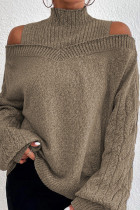 Kaki Casual Solid Hollow Out Patchwork Turtleneck Toppar