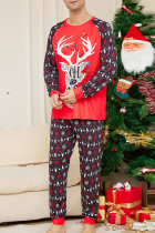 Red Living Print Patchwork Christmas Day Sleepwear