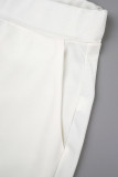 Witte casual effen patchwork V-hals, twee stukken met lange mouwen