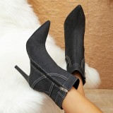 Black Casual Patchwork Solid Color Pointed Out Door Shoes (Heel Height 3.94in)