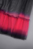 Rode casual geleidelijke verandering patchwork mesh losse hoge taille luidspreker patchwork broek