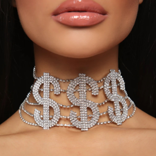 Collares de diamantes de imitación sexy plateados