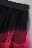 Красные повседневные лоскутные сетчатые свободные брюки с высокой талией и динамиком в стиле пэчворк с постепенным изменением