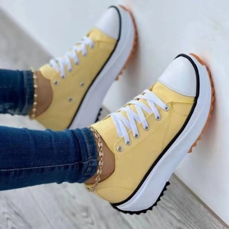 Zapatos de exterior cómodos y redondos con frenillo de retales informales amarillos