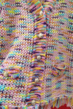 Casacos multicoloridos casuais com gola V em patchwork (sujeito ao objeto real)
