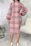 Pink Sexy Print Patchwork Slit With Bow O Neck Printed Dress Dresses