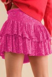 Розовая повседневная лоскутная юбка с пайетками и обычной высокой талией