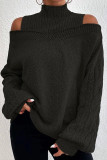Camel Casual Solid Hollow Out Patchwork Turtleneck Toppar